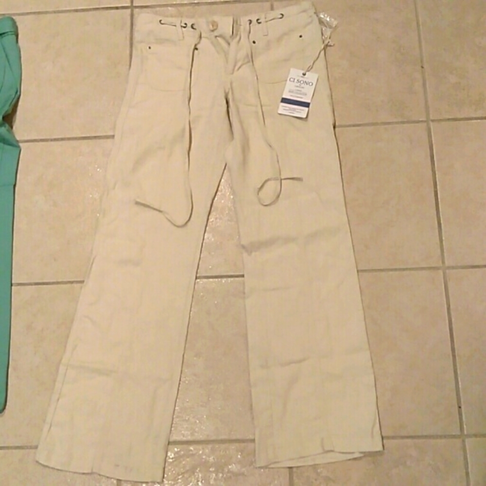 Women's Cream Drawstring Wide-Leg Pants